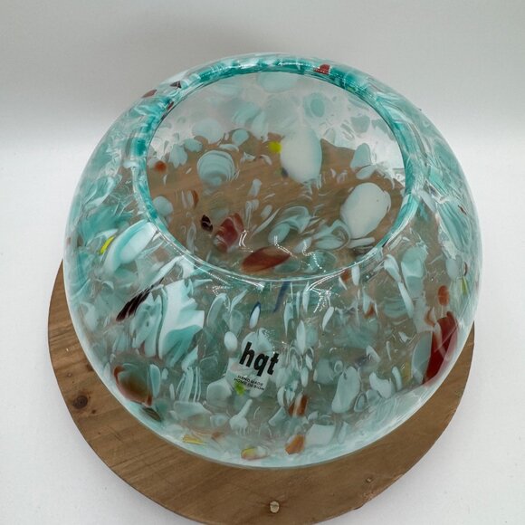Hand Blown Glass Turquoise Aqua Blue Speckled Mixed Round home design decor Vase - Picture 3 of 10